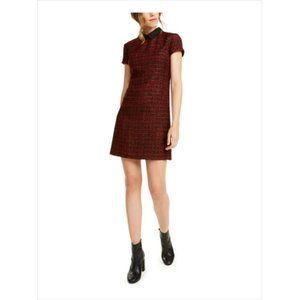 MAISON JULES NEW Collared Tweed Shift Dress in Red Tweed XL